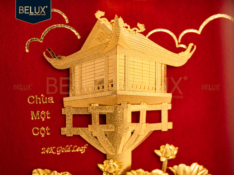 Tranh Chùa Một Cột Dát Vàng 24k 25x25cm